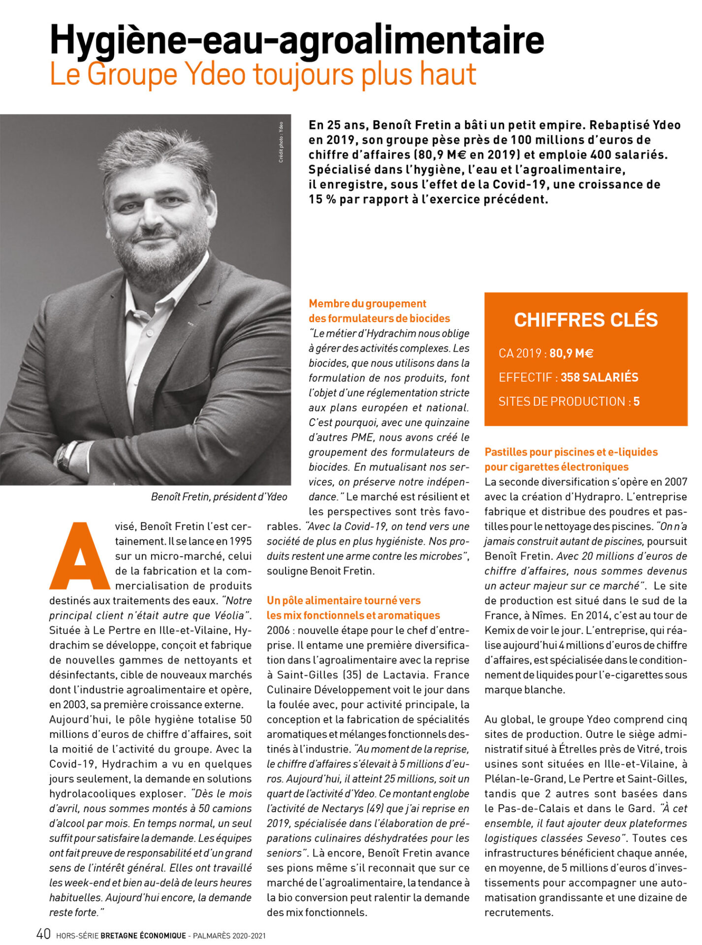 PRESSE ECO – ITW de Benoit FRETIN dans le hors-série 2020 – 2021 de la revue Bretagne Economique - YDEO